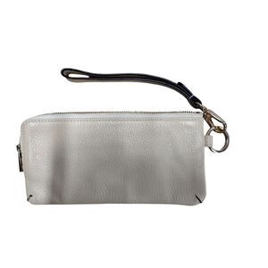 Ora Delphine off white beige pebbled leather wristlet
